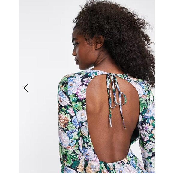 NWT & Other Stories | Open Back Long Sleeve Midi Dress in Floral Print | Size 10 - Picture 4 of 14